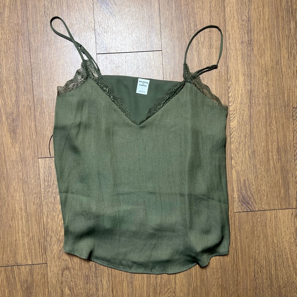 Elegant Olive Lace Trim Cami Top